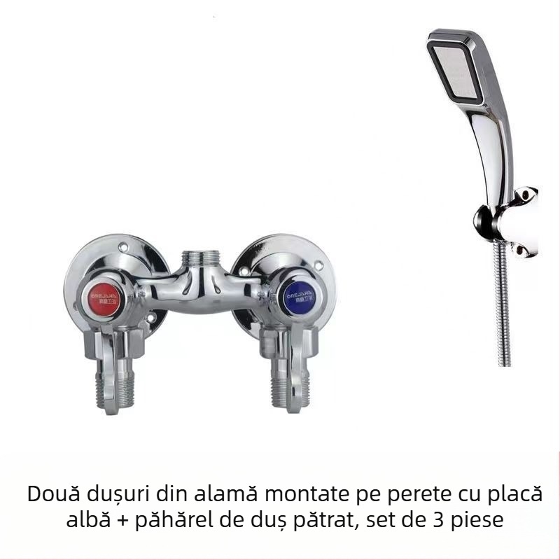 Robinet de duș cu corp din cupru integral, control dual, montaj pe perete, model 100022, stil modern minimalist
