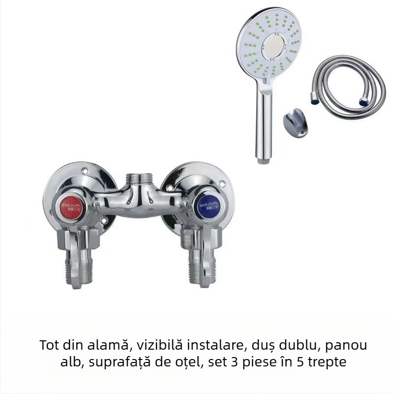 Robinet de duș cu corp din cupru integral, control dual, montaj pe perete, model 100022, stil modern minimalist