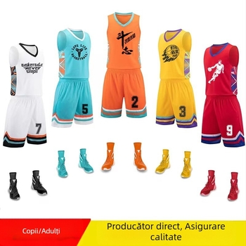 Set de uniforme de baschet, fără mâneci, decolteu în V, croială lejeră; Material exterior din fibră de bambus cu 100% poliester, căptușeală din fibră de bambus cu 100% poliester; Unisex adulți
