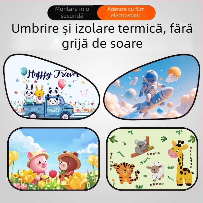 Parasolar auto din PVC pentru fereastra, Mairich, montaj cu autocolant static, stil desen animat, pentru ferestrele mașinii