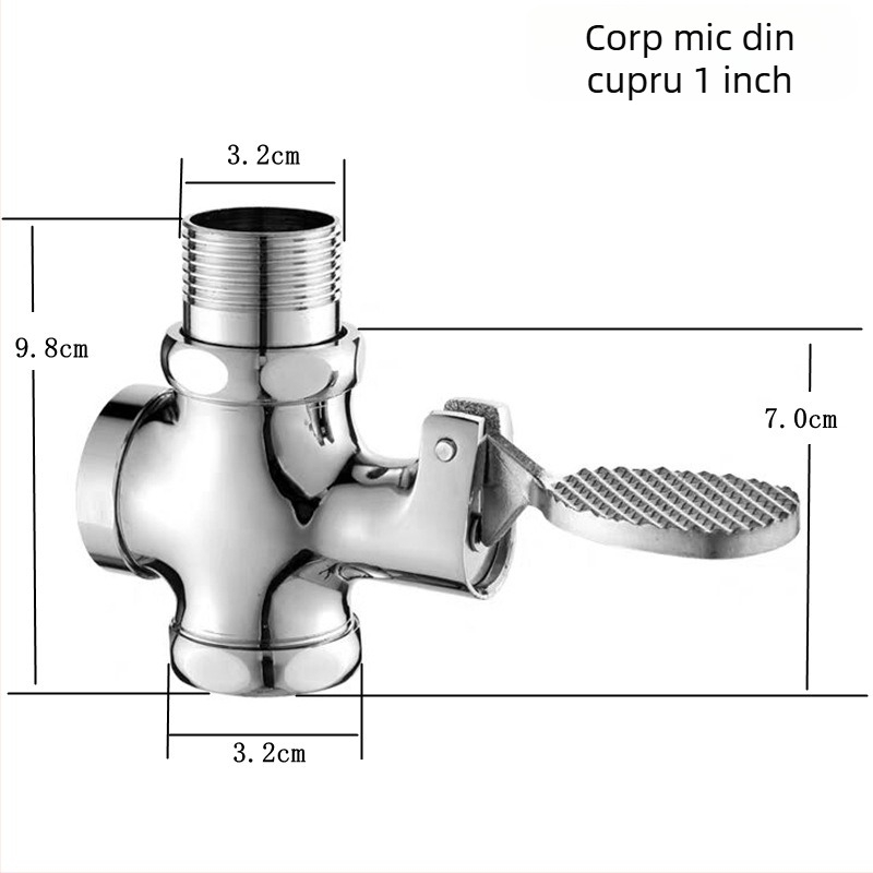Valvă de spălare cu pedala din cupru pentru toaletă de tip squat – valvă cu întârziere, ieșire de 1 inch, timp de spălare 4–7 s, stil modern