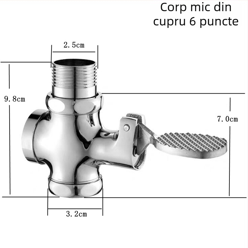 Valvă de spălare cu pedala din cupru pentru toaletă de tip squat – valvă cu întârziere, ieșire de 1 inch, timp de spălare 4–7 s, stil modern