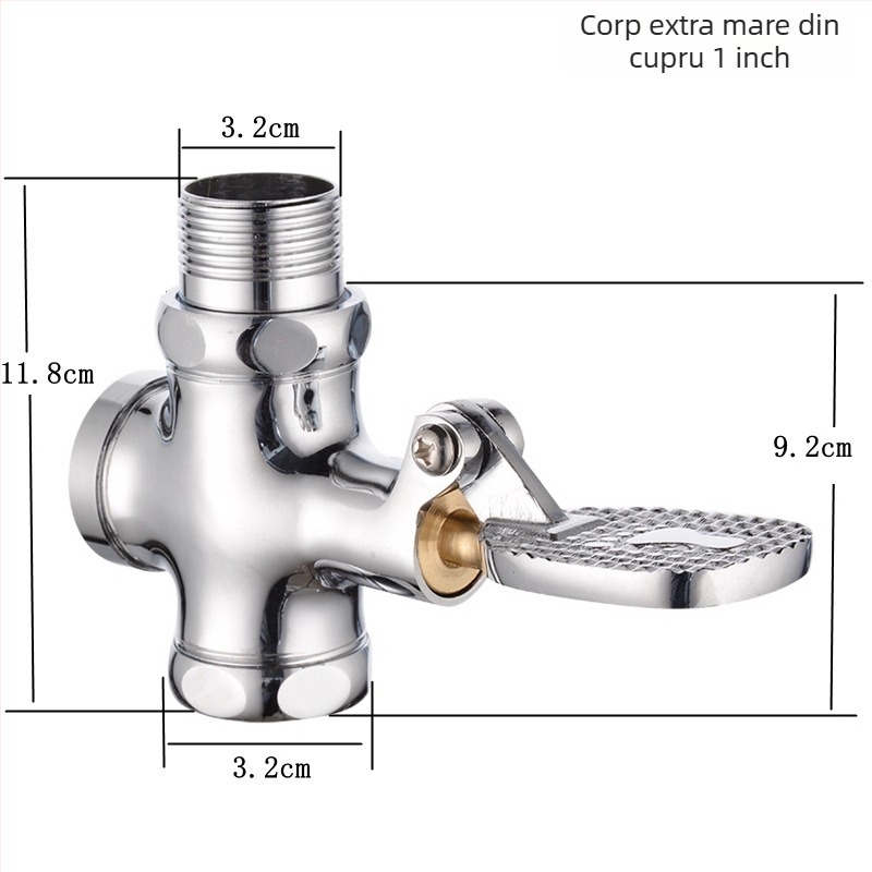 Valvă de spălare cu pedala din cupru pentru toaletă de tip squat – valvă cu întârziere, ieșire de 1 inch, timp de spălare 4–7 s, stil modern