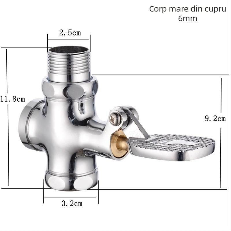 Valvă de spălare cu pedala din cupru pentru toaletă de tip squat – valvă cu întârziere, ieșire de 1 inch, timp de spălare 4–7 s, stil modern