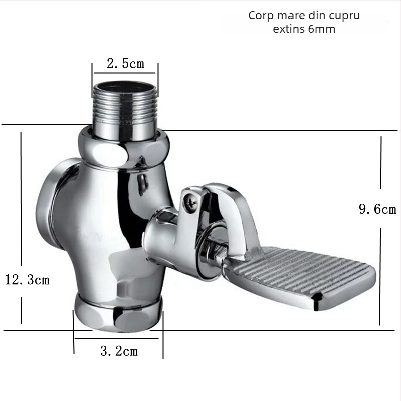 Valvă de spălare cu pedala din cupru pentru toaletă de tip squat – valvă cu întârziere, ieșire de 1 inch, timp de spălare 4–7 s, stil modern