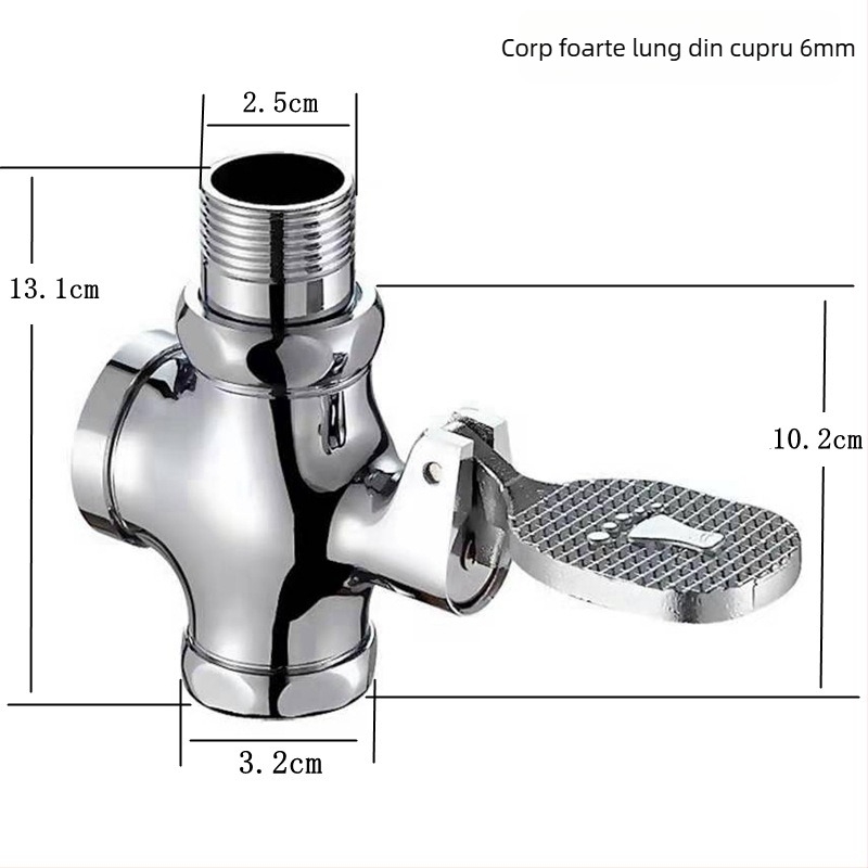 Valvă de spălare cu pedala din cupru pentru toaletă de tip squat – valvă cu întârziere, ieșire de 1 inch, timp de spălare 4–7 s, stil modern