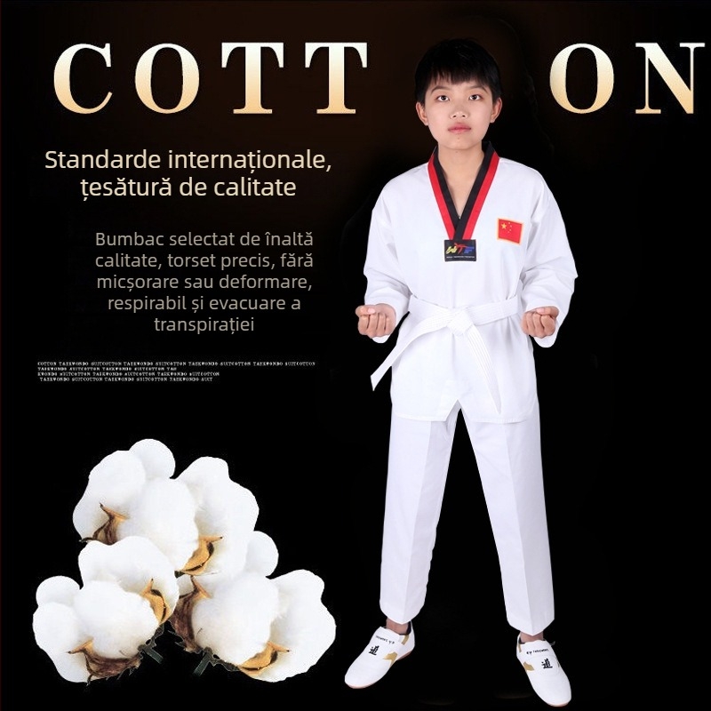 Uniformă de Taekwondo din bumbac pentru adulți și copii, echipament de antrenament cu căptușeală din bumbac