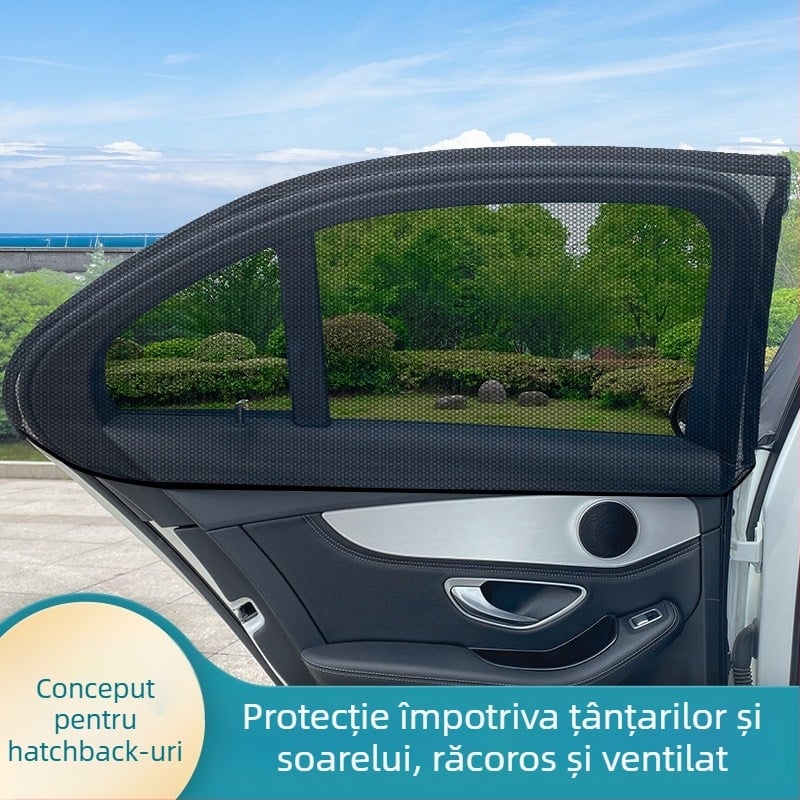 Plasă de protecție pentru fereastra laterală a mașinii – material plasă, compatibilitate universală, protecție împotriva insectelor și umbrire