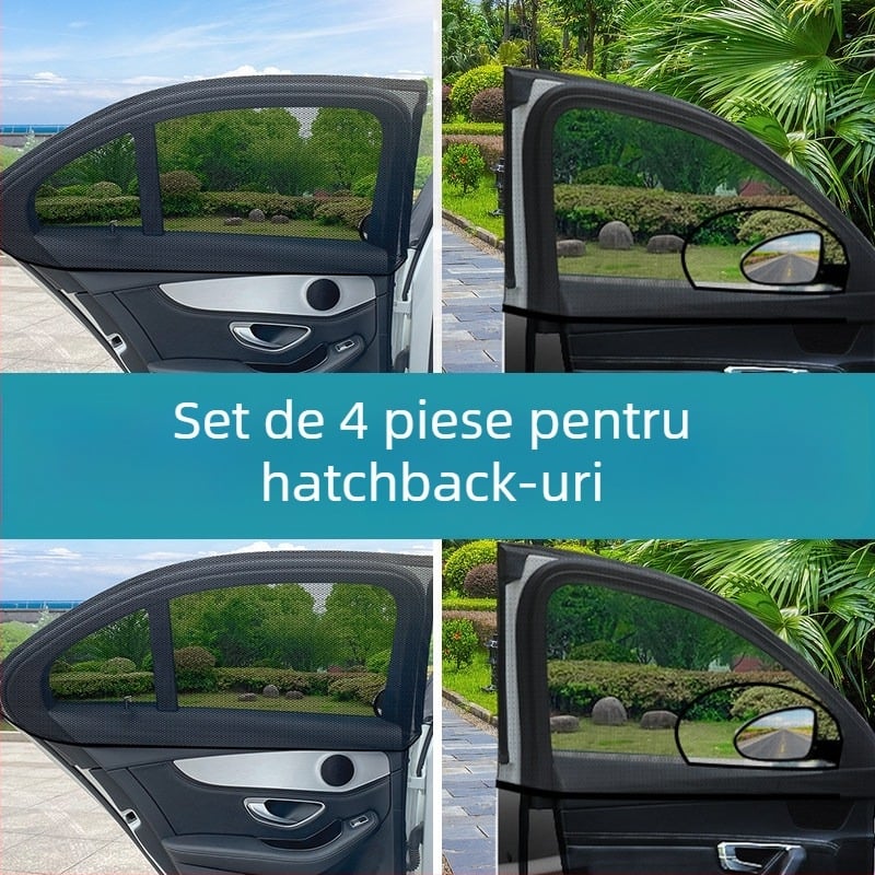 Plasă de protecție pentru fereastra laterală a mașinii – material plasă, compatibilitate universală, protecție împotriva insectelor și umbrire