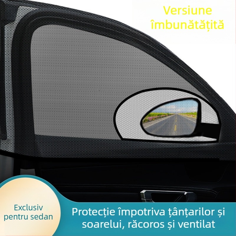 Plasă de protecție pentru fereastra laterală a mașinii – material plasă, compatibilitate universală, protecție împotriva insectelor și umbrire