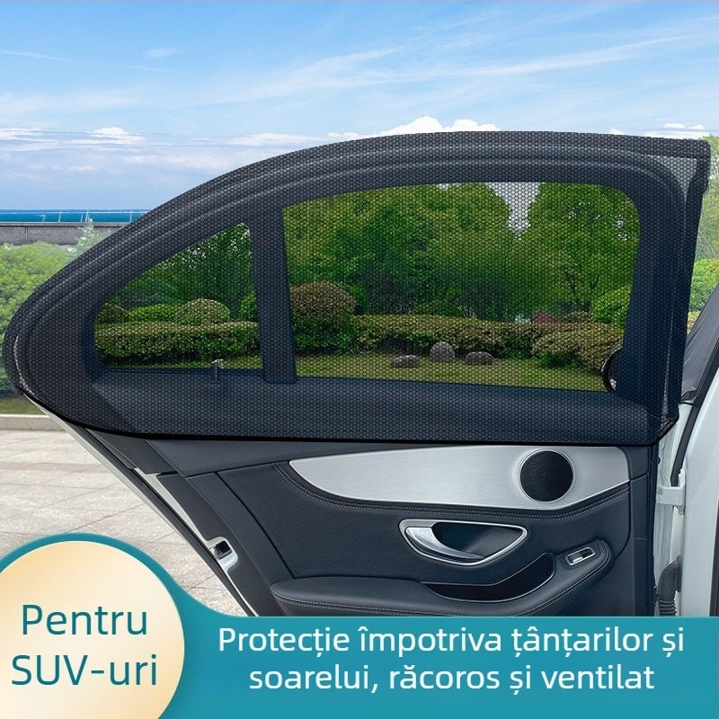 Plasă de protecție pentru fereastra laterală a mașinii – material plasă, compatibilitate universală, protecție împotriva insectelor și umbrire