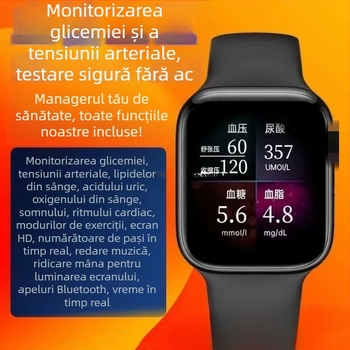 Smartwatch cu monitorizare ritm cardiac, tensiune arterială și oxigen din sânge, apeluri Bluetooth, monitorizare somn, compatibil iOS
