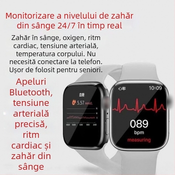Smartwatch cu monitorizare ritm cardiac, tensiune arterială și oxigen din sânge, apeluri Bluetooth, monitorizare somn, compatibil iOS