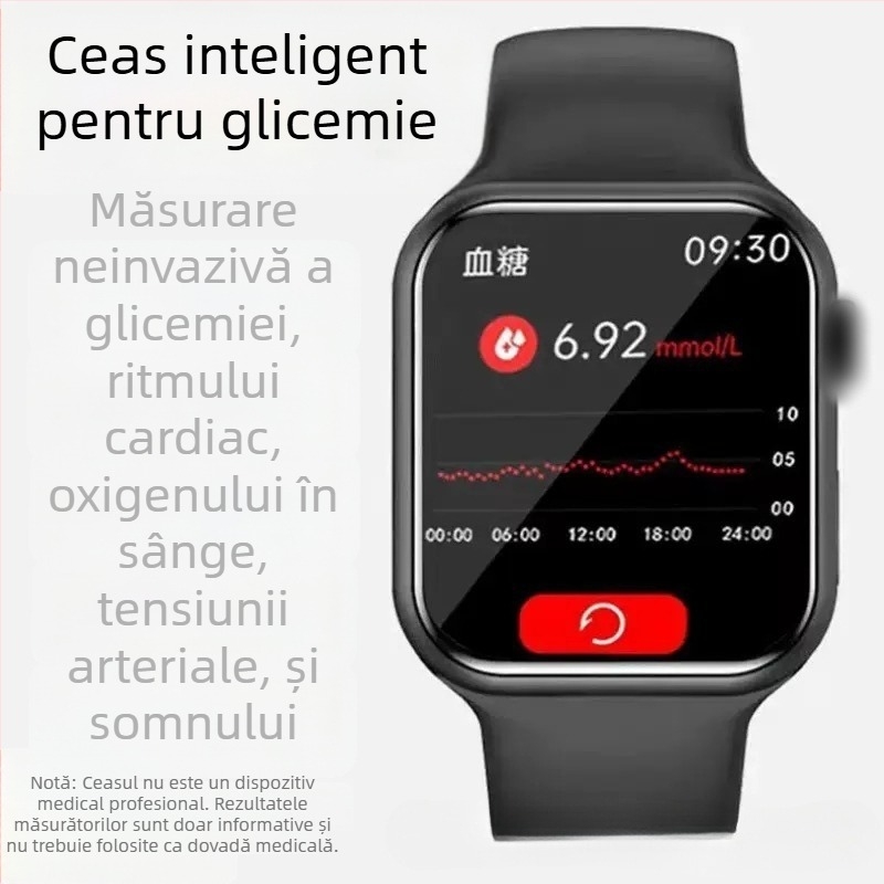 Smartwatch cu monitorizare ritm cardiac, tensiune arterială și oxigen din sânge, apeluri Bluetooth, monitorizare somn, compatibil iOS