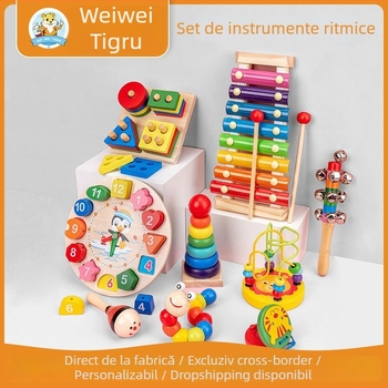 Set de instrumente din lemn pentru copii cu pian de lovit, instrumente Orff pentru educație muzicală timpurie, vârstă 4–6 ani, marcă Mu Ke