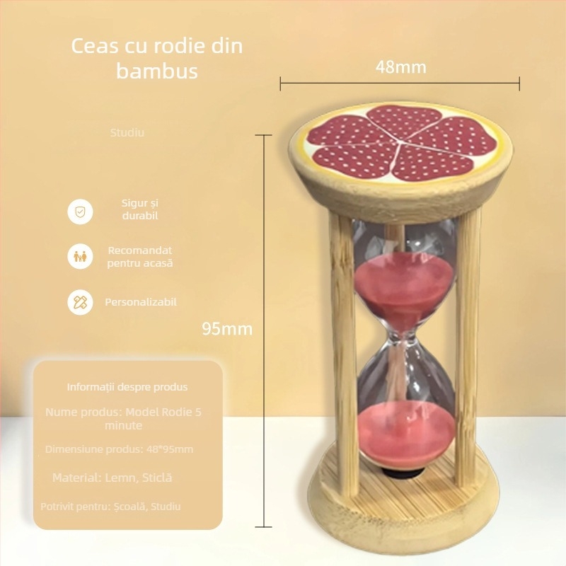 Clepsidră din lemn cu motiv de fructe, lucrată manual, 3–30 de minute