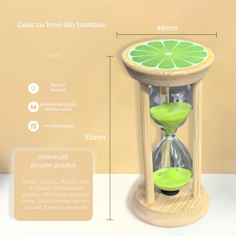 Clepsidră din lemn cu motiv de fructe, lucrată manual, 3–30 de minute