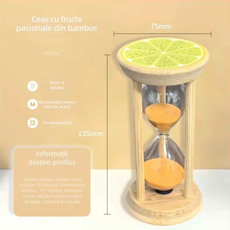 Clepsidră din lemn cu motiv de fructe, lucrată manual, 3–30 de minute
