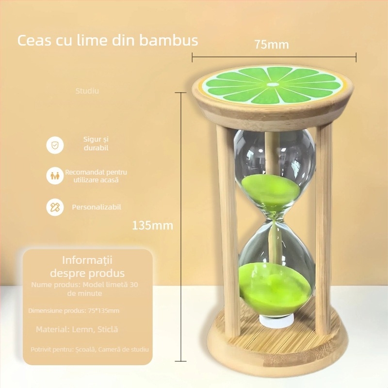 Clepsidră din lemn cu motiv de fructe, lucrată manual, 3–30 de minute