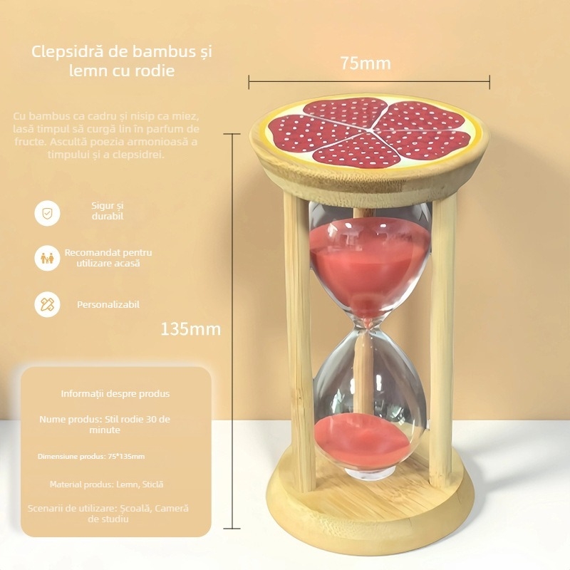 Clepsidră din lemn cu motiv de fructe, lucrată manual, 3–30 de minute