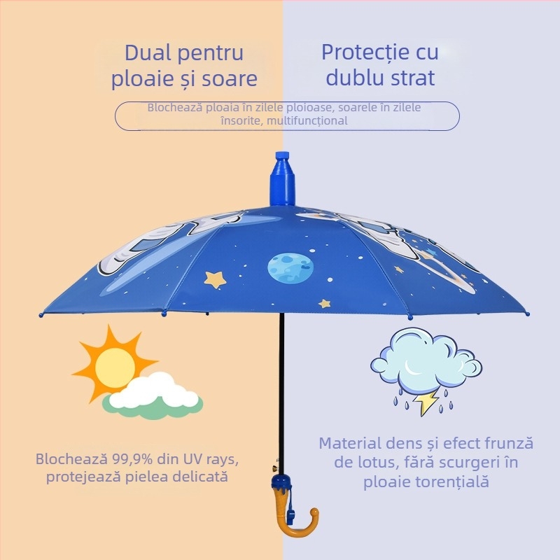 Umbrelă pentru copii cu deschidere automată, cadru din 8 spițe de fier, copertă din vinil, țesătură 190T, mâner lung, imprimare logo, personalizare