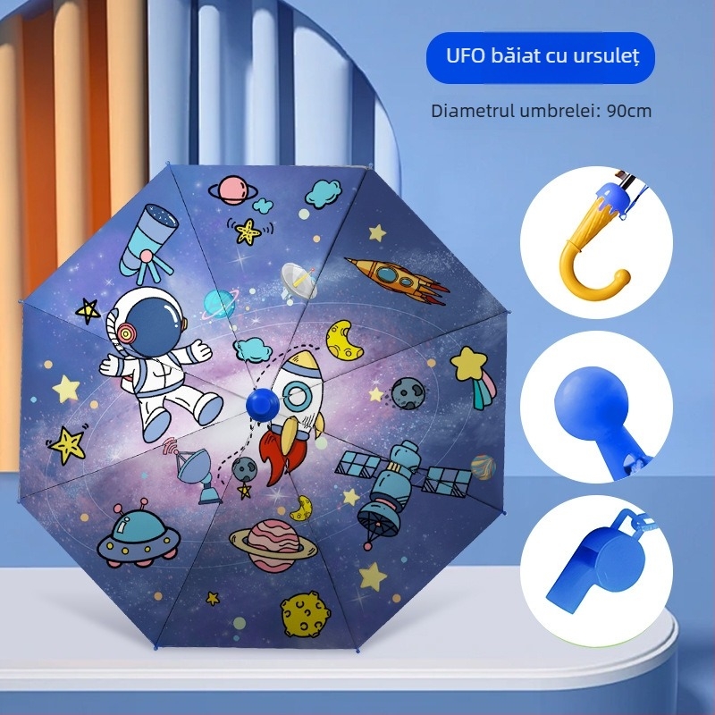 Umbrelă pentru copii cu deschidere automată, cadru din 8 spițe de fier, copertă din vinil, țesătură 190T, mâner lung, imprimare logo, personalizare