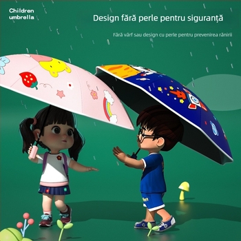 Umbrelă de copii pliabilă cu deschidere automată, colțuri rotunjite, ramă din oțel cu 8 brațe, pânză poliester 190T, personalizare logo, potrivită pentru fete și băieți.
