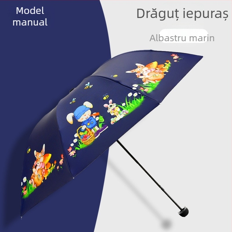 Umbrelă de copii pliabilă cu deschidere automată, colțuri rotunjite, ramă din oțel cu 8 brațe, pânză poliester 190T, personalizare logo, potrivită pentru fete și băieți.