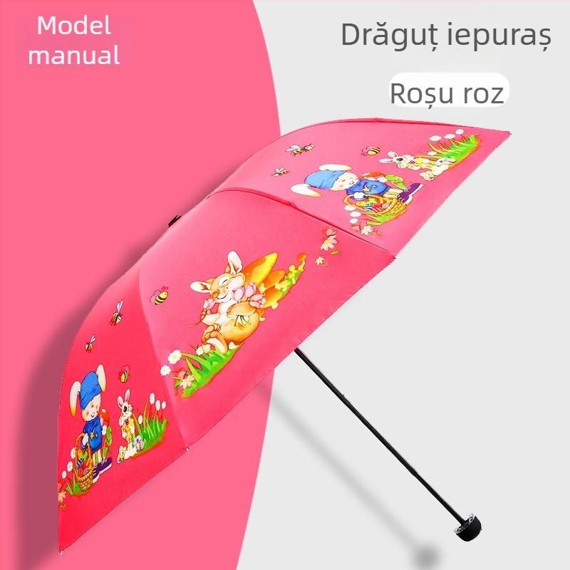 Umbrelă de copii pliabilă cu deschidere automată, colțuri rotunjite, ramă din oțel cu 8 brațe, pânză poliester 190T, personalizare logo, potrivită pentru fete și băieți.