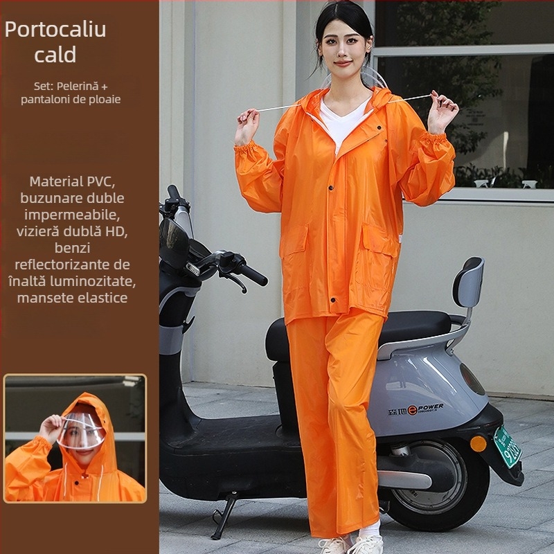 Set de impermeabil Yu Ao, jachetă și pantaloni de ploaie, protecție completă pentru adulți, PVC 0,16 mm, reutilizabil