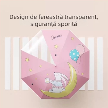 Umbrelă pentru copii cu cadru din fibre cu 8 brațe, tijă din aluminiu, mâner din lemn, deschidere manuală