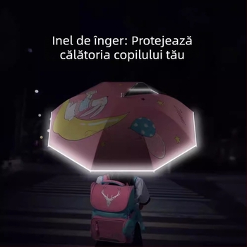 Umbrelă pentru copii cu cadru din fibre cu 8 brațe, tijă din aluminiu, mâner din lemn, deschidere manuală