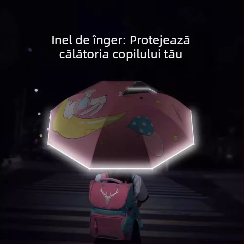 Umbrelă pentru copii cu cadru din fibre cu 8 brațe, tijă din aluminiu, mâner din lemn, deschidere manuală