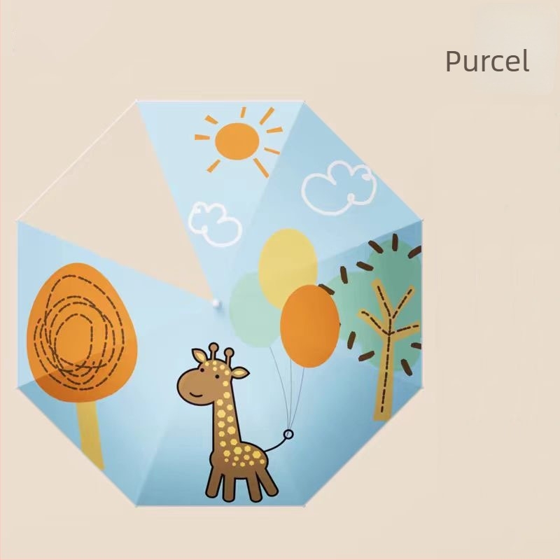 Umbrelă pentru copii cu cadru din fibre cu 8 brațe, tijă din aluminiu, mâner din lemn, deschidere manuală