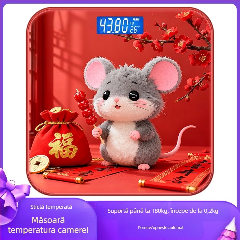 Scală electronică, Lady brand, stil desen animat, drăguț, capacitate 180 kg, alimentare USB