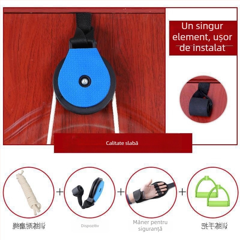 Dispozitiv de tracțiune pentru reabilitare membru superior, articulația umărului, cu sistem de rol și inel — grosime perete 1 mm, diametru exterior 1 mm, diametru ax 1 mm, rază canelă frânghie 1 mm, cod produs bzeSDkNT