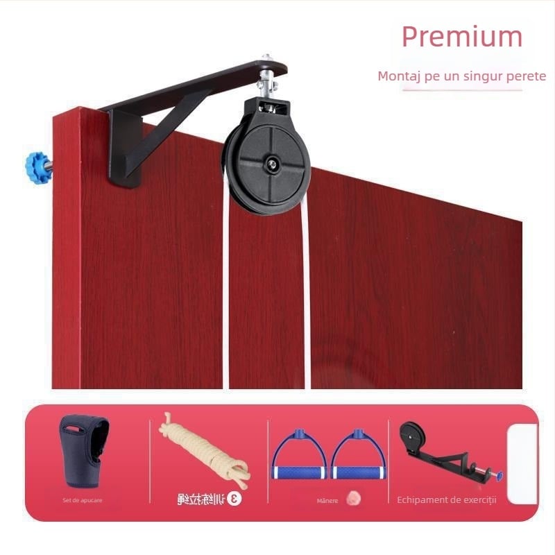 Dispozitiv de tracțiune pentru reabilitare membru superior, articulația umărului, cu sistem de rol și inel — grosime perete 1 mm, diametru exterior 1 mm, diametru ax 1 mm, rază canelă frânghie 1 mm, cod produs bzeSDkNT