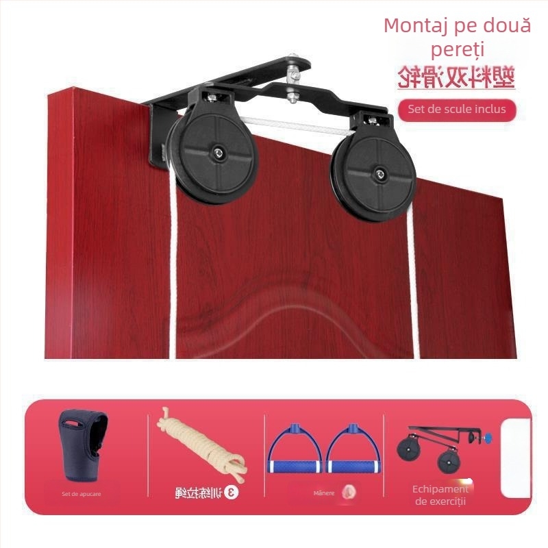 Dispozitiv de tracțiune pentru reabilitare membru superior, articulația umărului, cu sistem de rol și inel — grosime perete 1 mm, diametru exterior 1 mm, diametru ax 1 mm, rază canelă frânghie 1 mm, cod produs bzeSDkNT