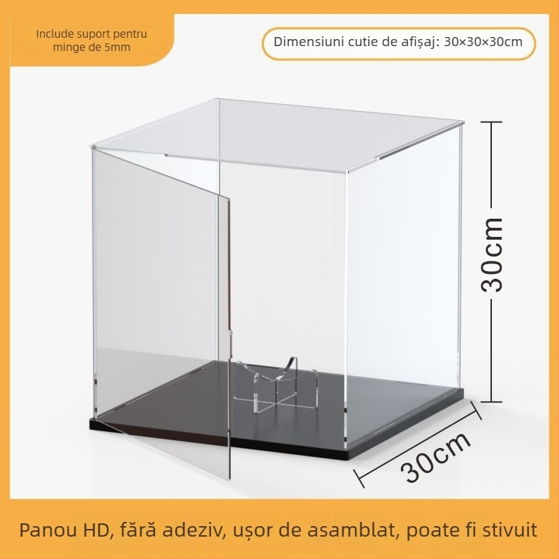 Cutie de afișare din acril cu oglindă pentru minge de baschet, cu capac de protecție împotriva prafului
