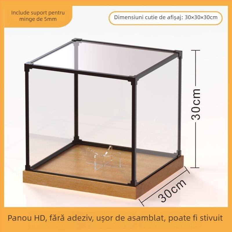 Cutie de afișare din acril cu oglindă pentru minge de baschet, cu capac de protecție împotriva prafului