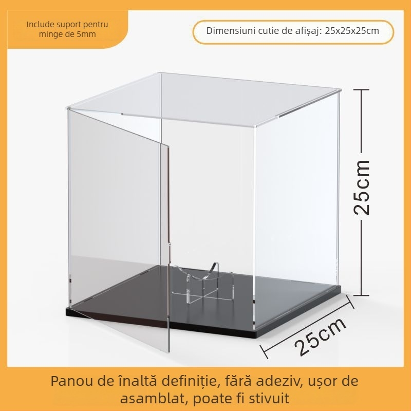 Cutie de afișare din acril cu oglindă pentru minge de baschet, cu capac de protecție împotriva prafului