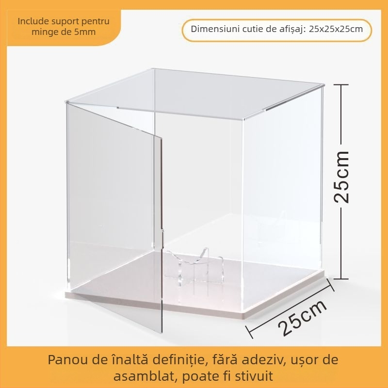 Cutie de afișare din acril cu oglindă pentru minge de baschet, cu capac de protecție împotriva prafului