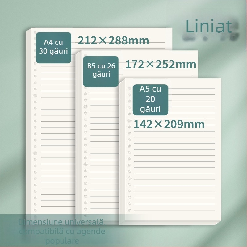 Hârtie pentru dosare cu 60 de foi, hârtie offset dublă, compatibilă cu găuri 8/20/26/30