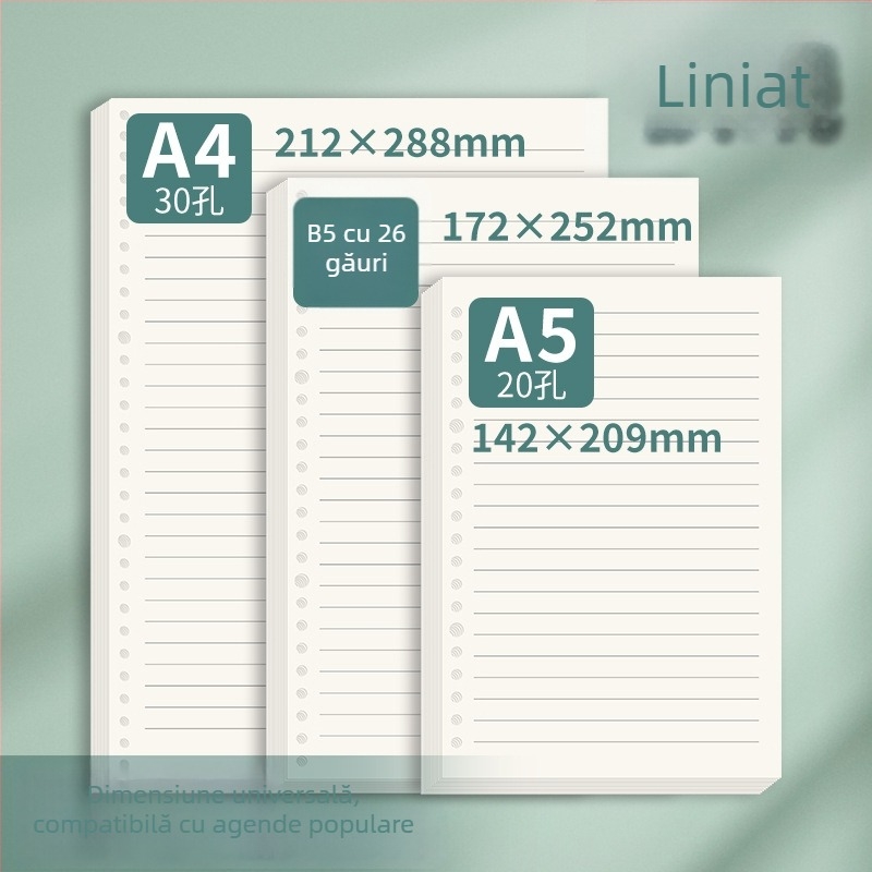 Hârtie pentru dosare cu 60 de foi, hârtie offset dublă, compatibilă cu găuri 8/20/26/30