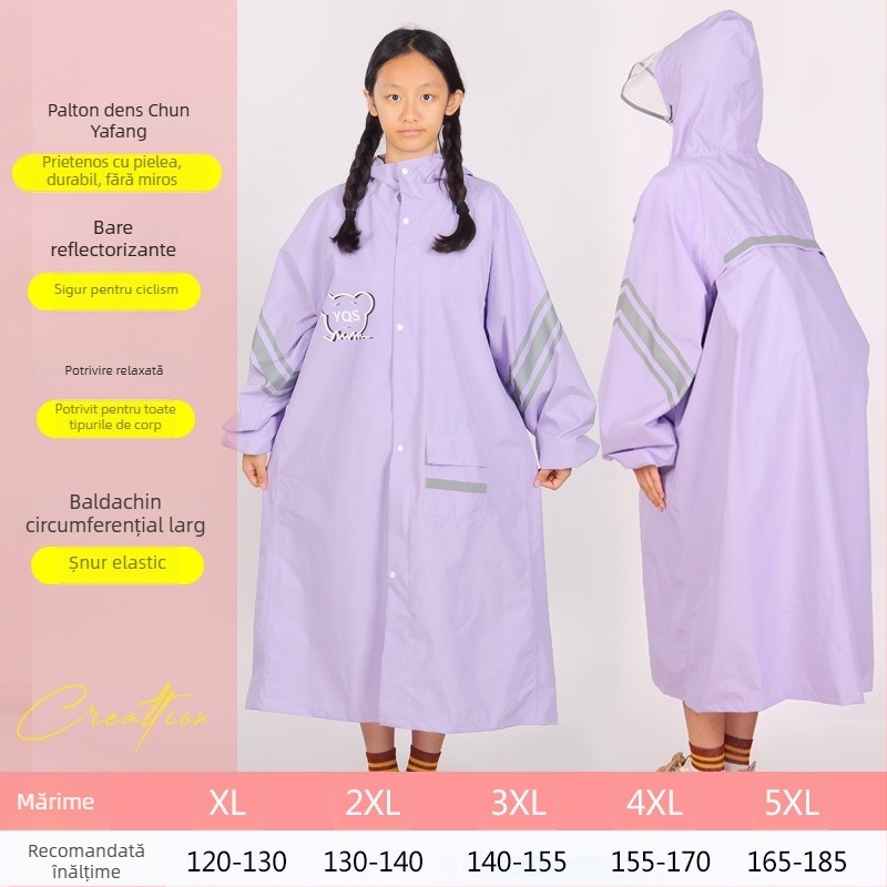 Pelerină de ploaie pentru copii în stil colegiu, cu rucsac, cu margine mare, țesătură Chun yafang, strat TPU, reutilizabil, 400 g