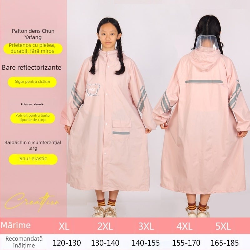 Pelerină de ploaie pentru copii în stil colegiu, cu rucsac, cu margine mare, țesătură Chun yafang, strat TPU, reutilizabil, 400 g