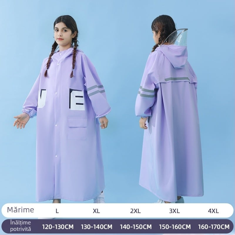 Pelerină de ploaie pentru copii în stil colegiu, cu rucsac, cu margine mare, țesătură Chun yafang, strat TPU, reutilizabil, 400 g