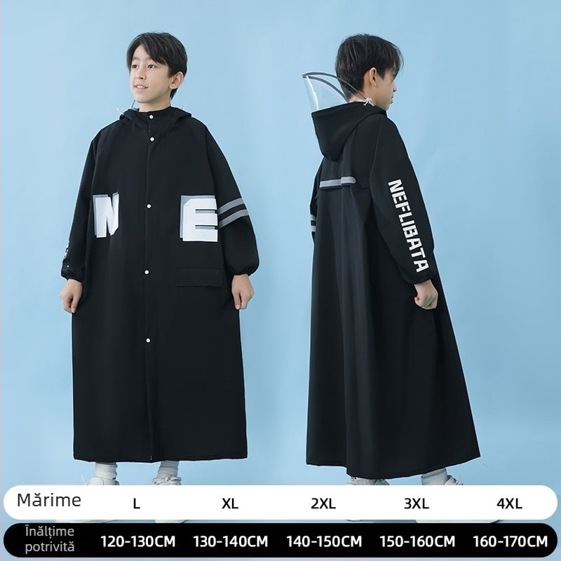 Pelerină de ploaie pentru copii în stil colegiu, cu rucsac, cu margine mare, țesătură Chun yafang, strat TPU, reutilizabil, 400 g