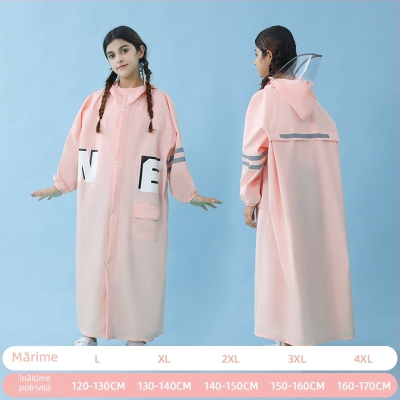 Pelerină de ploaie pentru copii în stil colegiu, cu rucsac, cu margine mare, țesătură Chun yafang, strat TPU, reutilizabil, 400 g