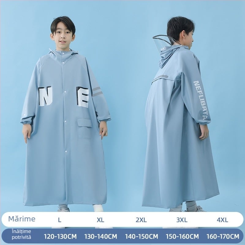 Pelerină de ploaie pentru copii în stil colegiu, cu rucsac, cu margine mare, țesătură Chun yafang, strat TPU, reutilizabil, 400 g
